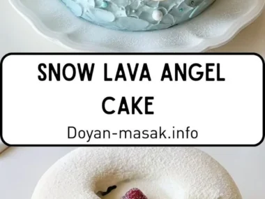 A beautifully decorated Lava Angel Cake for Christmas celebrations with first snow.