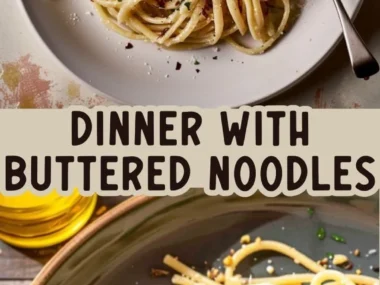 A bowl of midnight buttered noodles garnished with fresh herbs