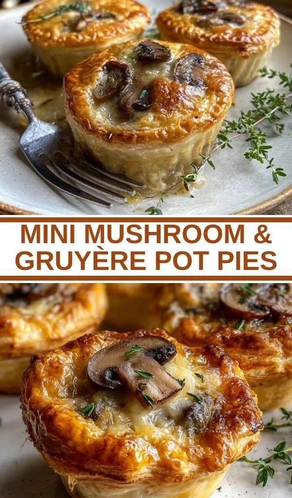 Mini mushroom pot pies with Gruyère cheese, a delicious comfort food.