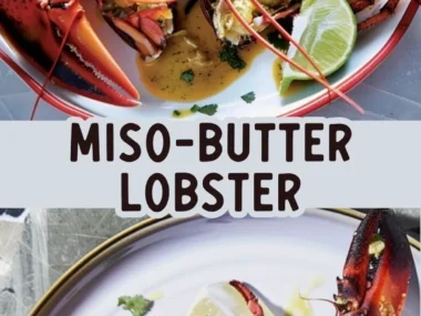 Delicious miso-butter grilled rock lobster served with herbs.