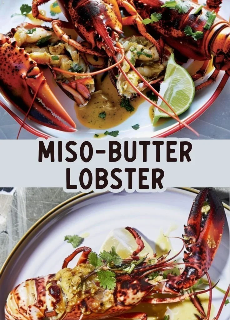 Delicious miso-butter grilled rock lobster served with herbs.