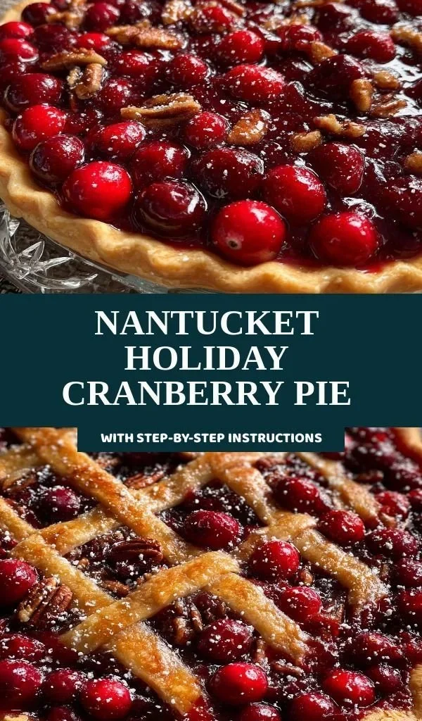 A slice of Nantucket Holiday Cranberry Pie served on a festive plate.
