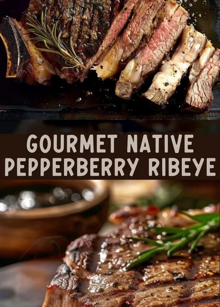 Native Pepperberry Rubbed Ribeye steak cooked to perfection