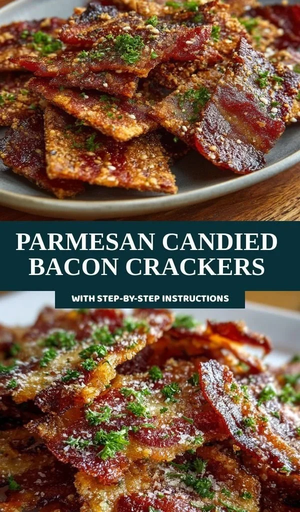 Delicious Parmesan Candied Bacon Crackers served on a platter