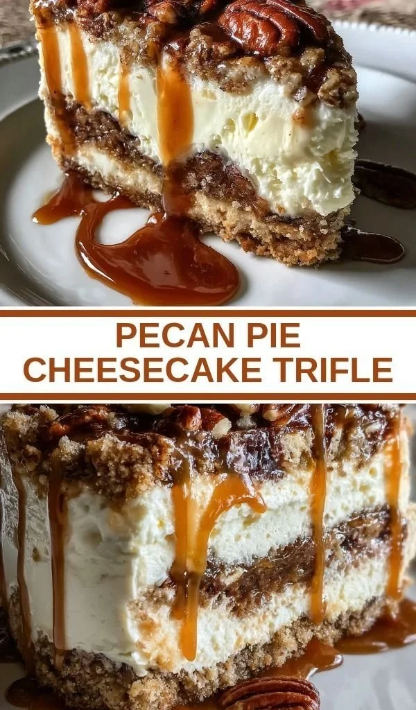 Delicious Pecan Pie Cheesecake Trifle with layers of creamy cheesecake and pecans