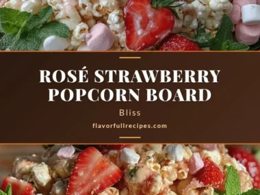 Delicious Galentine’s Rosé strawberry popcorn board for a fun celebration