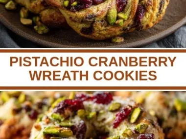 Pistachio Cranberry Wreath Cookies arranged on a festive platter.
