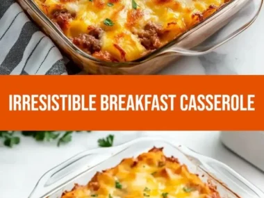 Delicious Crescent Roll Breakfast Casserole topped with cheese and herbs