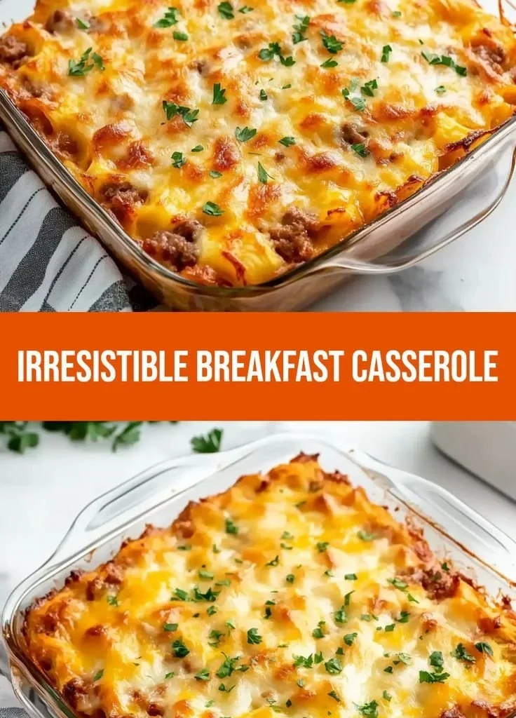 Delicious Crescent Roll Breakfast Casserole topped with cheese and herbs
