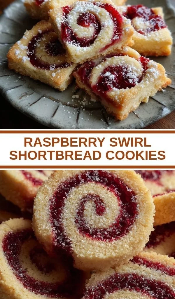 Freshly baked Raspberry Swirl Shortbread cookies on a decorative plate