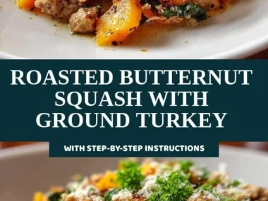 Roasted butternut squash with ground turkey served on a plate