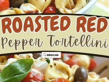 Delicious roasted red pepper and Parmesan tortellini salad served in a bowl