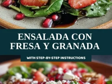 Colorful salad featuring strawberries and pomegranate seeds for a healthy meal.