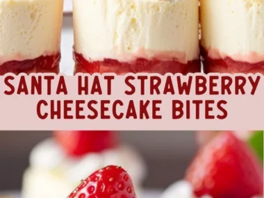 Santa Hat Strawberry Cheesecake Bites topped with whipped cream and berries