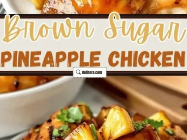 Savory brown sugar pineapple chicken served on a festive dinner table