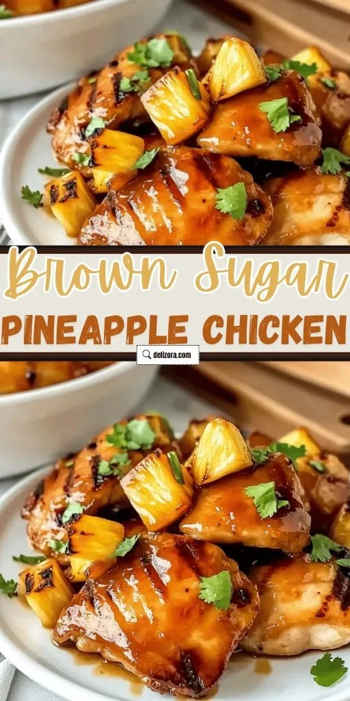 Savory brown sugar pineapple chicken served on a festive dinner table