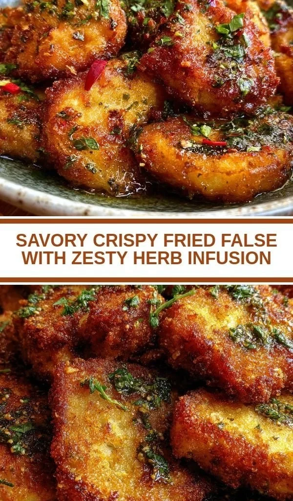 Savory crispy fried false dish with zesty herb infusion served on a plate.