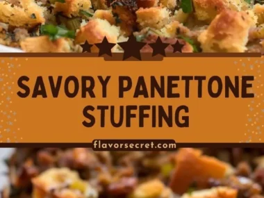 Savory panettone stuffing with Italian sausage in a festive dish