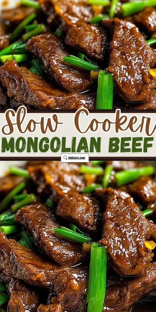 Savory slow cooker Mongolian beef served with vegetables and rice.