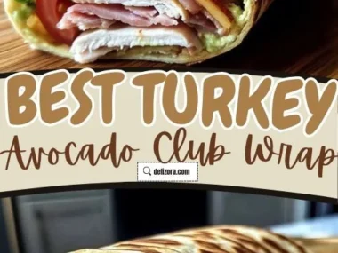 Turkey Avocado Club Wrap on a plate, perfect for quick lunches.
