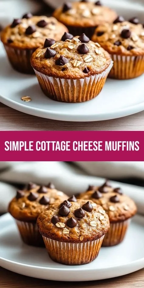 Delicious simple cottage cheese oatmeal muffins on a wooden table