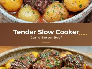 Slow Cooker Garlic Butter Beef served with tender potatoes