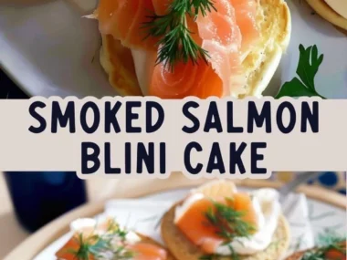 Delicious smoked salmon and dill blini cake garnished for an enticing presentation.