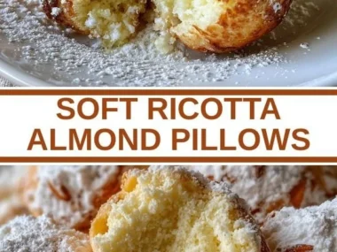 Soft ricotta almond pillows dessert on a plate