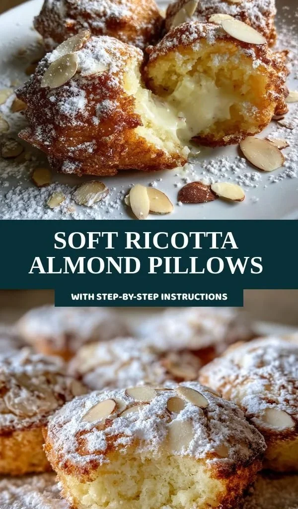Soft ricotta almond pillows on a rustic wooden table