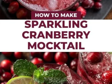 Sparkling Cranberry Mocktail served in a glass with fresh cranberries and mint leaves