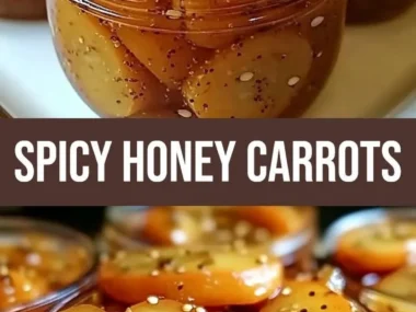 Spicy Sweet Hot Honey Pickled Carrots in a jar with fresh ingredients