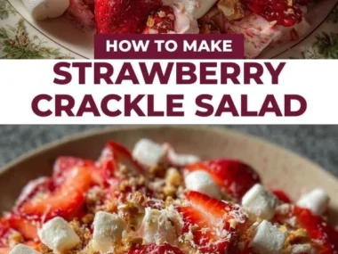 Delicious Strawberry Crackle Salad with fresh strawberries and crunchy toppings.