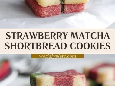 Strawberry Matcha Shortbread cookies elegantly arranged on a plate.