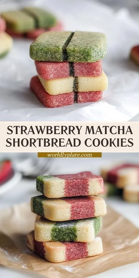 Delicious strawberry matcha shortbread cookies with vibrant colors