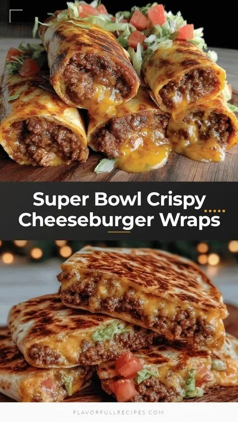 Crispy cheeseburger wraps served as a Super Bowl snack