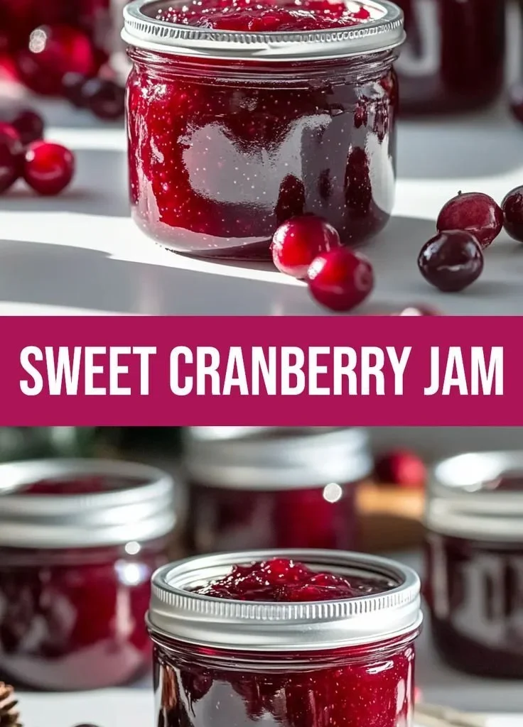 Homemade sweet Christmas cranberry jam in a jar, ready for holiday celebrations.