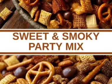 Delicious Sweet & Smoky Party Mix in a bowl, perfect for gatherings and celebrations
