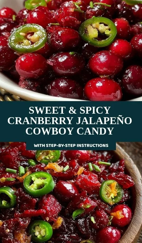 Sweet & Spicy Cranberry Jalapeño Cowboy Candy recipe with vibrant ingredients.