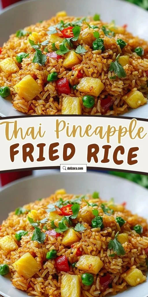 Bowl of Thai Pineapple Fried Rice with colorful vegetables and pineapple chunks.