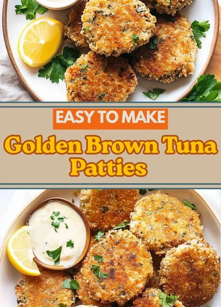 Homemade tuna patties served on a plate with garnish