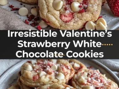 Valentine's strawberry white chocolate cookies on a decorative plate