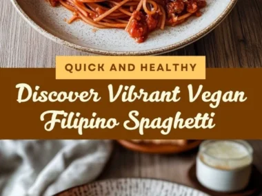 Bowl of Vegan Filipino Spaghetti with colorful vegetables and herbs