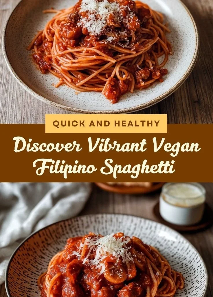 Plate of Vegan Filipino Spaghetti garnished with herbs