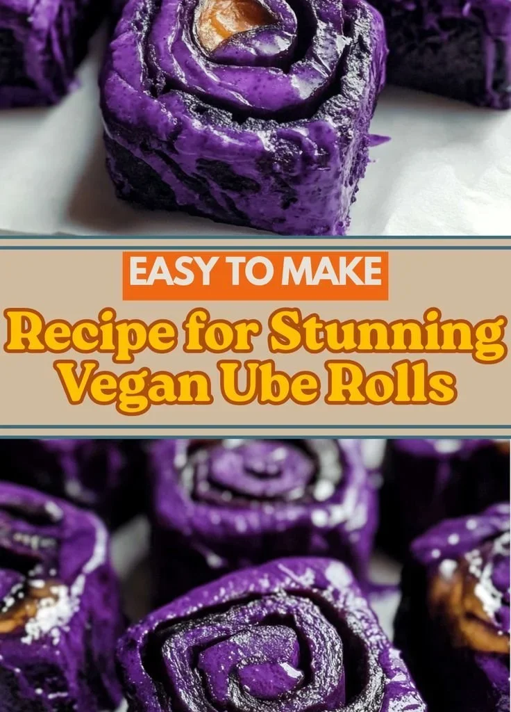 Delicious vegan ube rolls displayed on a plate, showcasing their vibrant purple color.