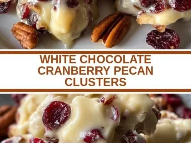 Delicious white chocolate cranberry pecan clusters on a decorative plate