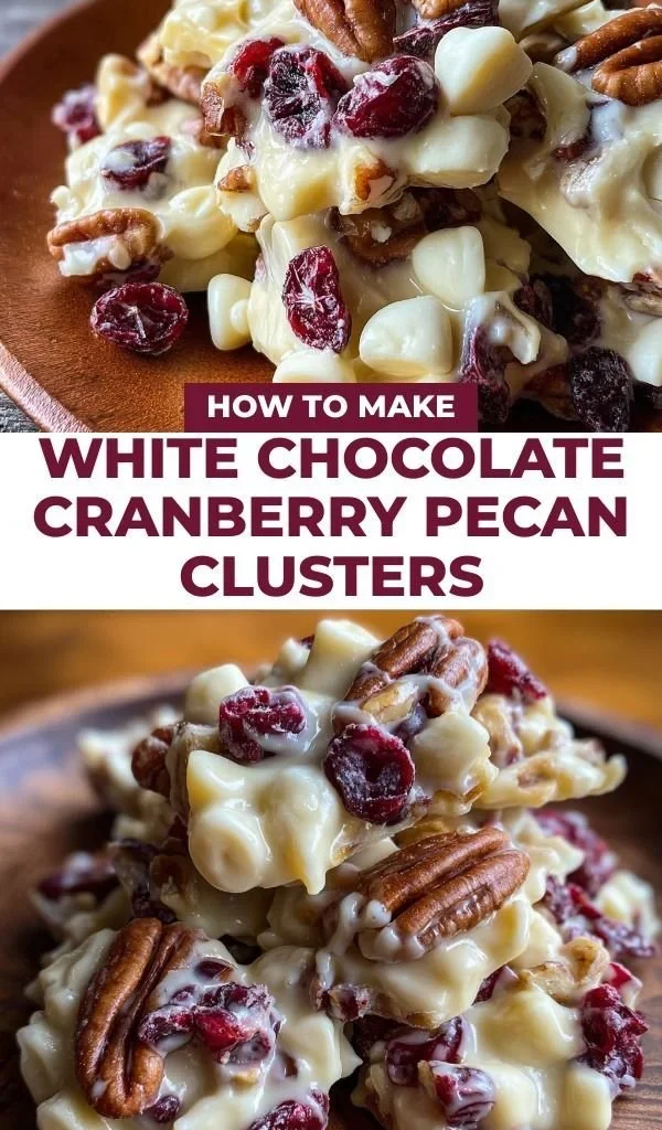 White chocolate cranberry pecan clusters ready to enjoy.