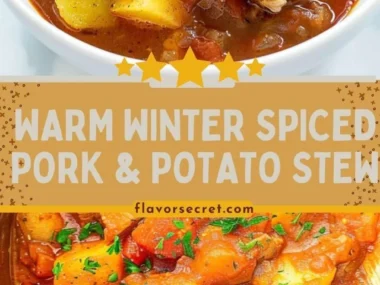 Delicious Winter Spiced Pork & Potato Stew in a rustic bowl