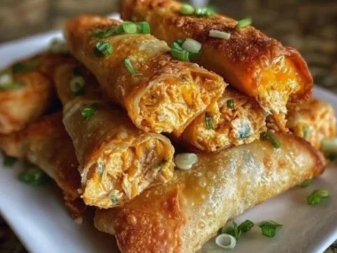 Buffalo Chicken Dip Egg Rolls served on a platter with dipping sauce