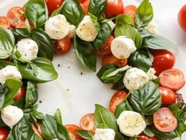 Burrata Wreath appetizer beautifully arranged with fresh ingredients