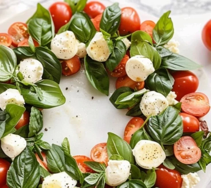Burrata Wreath appetizer beautifully arranged with fresh ingredients